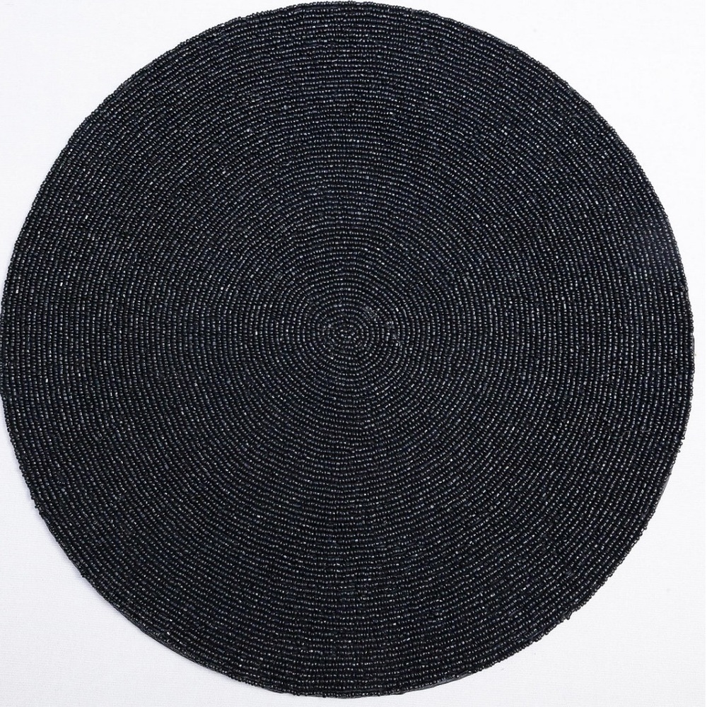 NWT St Nicholas Placemats Black Beaded Round 15”